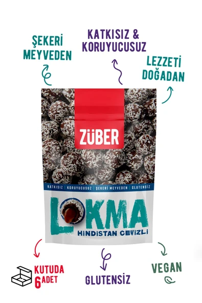 Züber Lokma Hindistan Cevizi Kaplı Kakaolu Fındık Ezmeli Meyve Topu 96g X 6 Paket - 2
