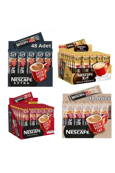 Nescafe Extra, Sütlü Köpüklü, Üçü Birarada, Ikisi Birarada. 48 Li Set 196 Adet 4 Kutu