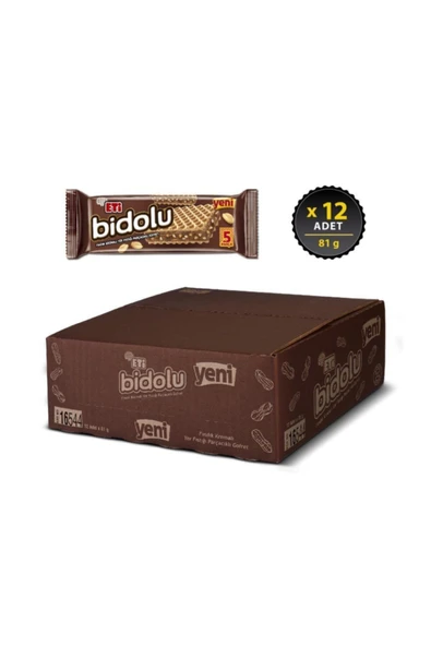 Eti Bidolu Fındık Kremalı Yer Fıstığı Parçacıklı Gofret 81 g x 12 Adet - 2