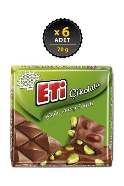 Eti Çikolata Antep Fıstıklı Kare 70 g x 6 Adet
