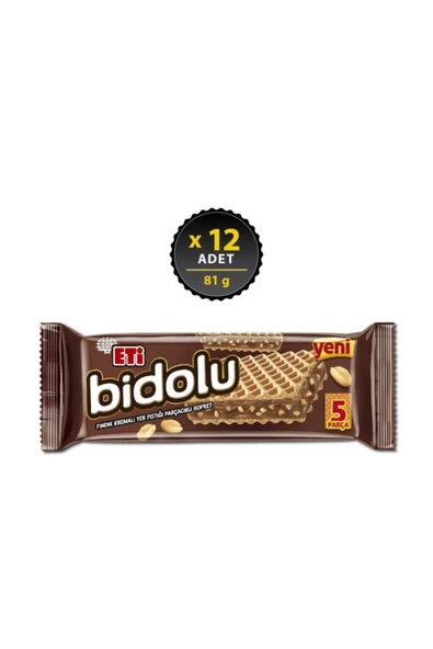 Eti Bidolu Fındık Kremalı Yer Fıstığı Parçacıklı Gofret 81 g x 12 Adet
