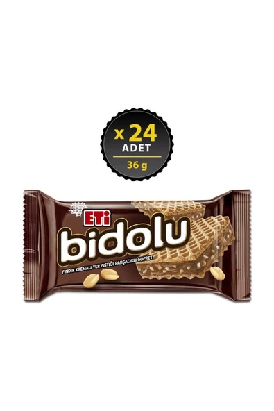 Eti Bidolu Fındık Kremalı Yer Fıstığı Parçacıklı Gofret 36 g x 24 Adet