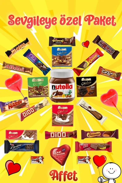 Ülker Sevgiliye Özel Affet Çikolata Paketi 25 Parça Soyakça Kalp Şeker Hediye