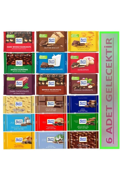 Ritter Sport İTHAL ALMAN ÇİKOLATA STOK DURUMUNA GÖRE 6 FARKLI ÇEŞİT GELECEKTİR