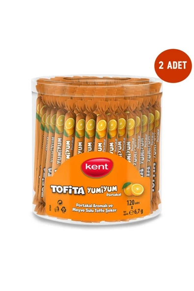 KENT Tofita Yumi Portakal Aromalı Şekerleme 120'li Kavanoz - 2 Adet - 1
