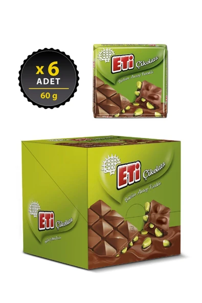 Eti Çikolata Antep Fıstıklı Kare 60 g x 6 Adet - 2