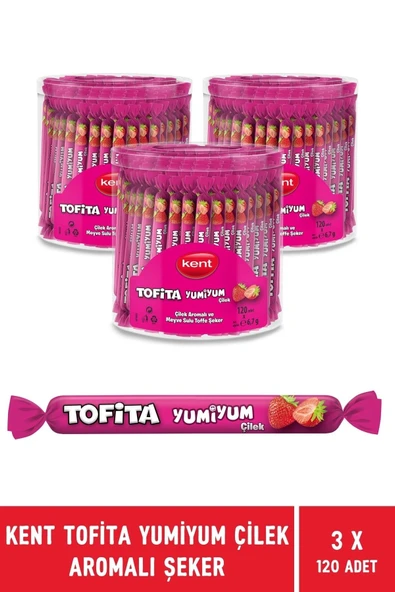 KENT Tofita Yumi Çilek Aromalı Şekerleme 120'li Kavanoz - 3 Adet - 1