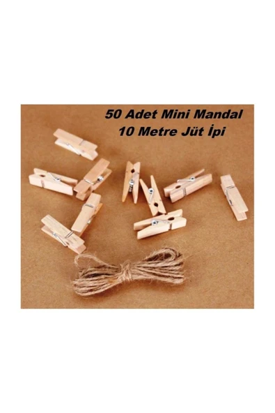 Hellove Ip Hediyeli Mini Mandal 50 Adet Mini Ahşap Fotoğraf Mandalı - Resim 5