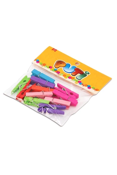Puti Renkli Ahşap Mandal Küçük Boy 24 Lü Paket (KOD : 4667) ürün görseli 1