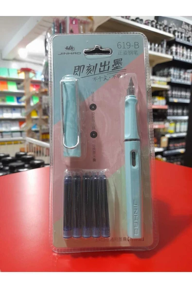 jinhao Dolma Kalem Seti Pastel Turkuaz Mavi Renk Ef 0,38mm Uç Kalem 5 Kartuş 619-b - 1