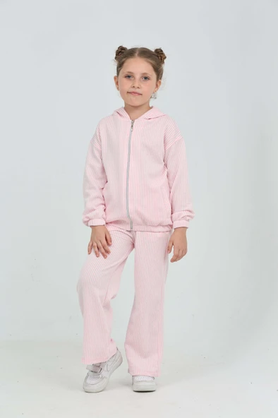 Toontoy Kız Çocuk Çizgili Eşofman Takım - 5