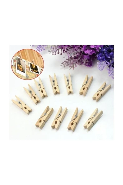 Hellove Ip Hediyeli Mini Mandal 50 Adet Mini Ahşap Fotoğraf Mandalı - Resim 4