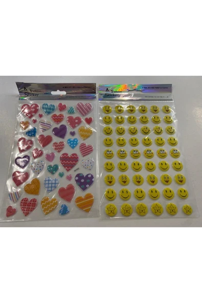 BONBON Kabartmalı Fashion Lüks Sticker Kalp Ve Gülen Surat 2'li Set