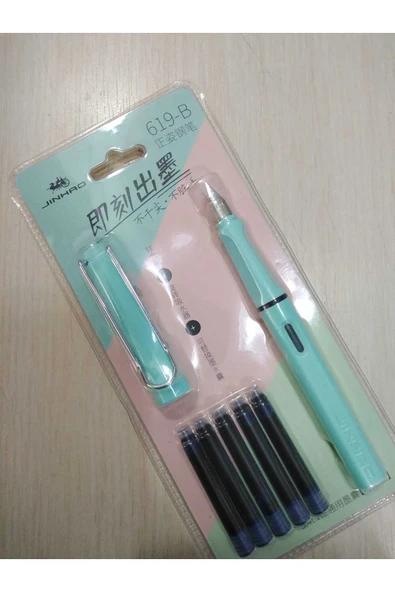 jinhao Dolma Kalem Seti Pastel Turkuaz Mavi Renk Ef 0,38mm Uç Kalem 5 Kartuş 619-b - 2