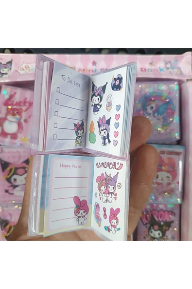 LRS STORE Sanrio Kawaii 3 Adet Mini Sulu Sticker Defteri 300+ Stickerlı Kuromi Melodi Defter - 3