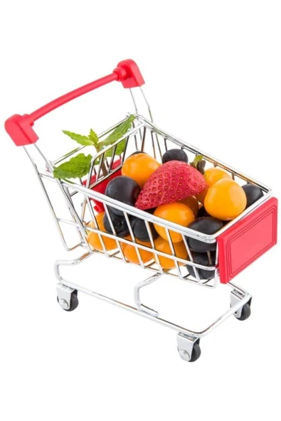 Masaüstü Kırtasiye Minyatür Market Alışveriş Arabası 12 Cm - 3