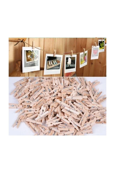 Hellove Ip Hediyeli Mini Mandal 50 Adet Mini Ahşap Fotoğraf Mandalı - Resim 2