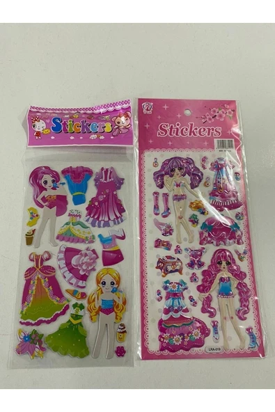 BONBON Giydirmeli 2'li Pembe Saçlı Bebek Kabartmalı Sticker