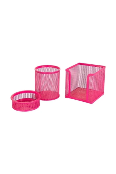 Mimaks Masa Seti Ataşlık-kağıtlık-kalemlik 3 Lü Metal Perforeli Pembe Ms-3 M.o ürün görseli 1