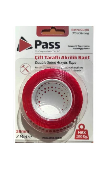 PASS Çift Taraflı Akrilik Bant 18mm 2 Metre - Resim 2