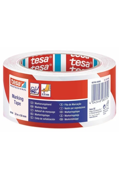 Tesa Yer İşaretleme ve İkaz Bandı, 33m x 50mm, Kırmızı-Beyaz - 2