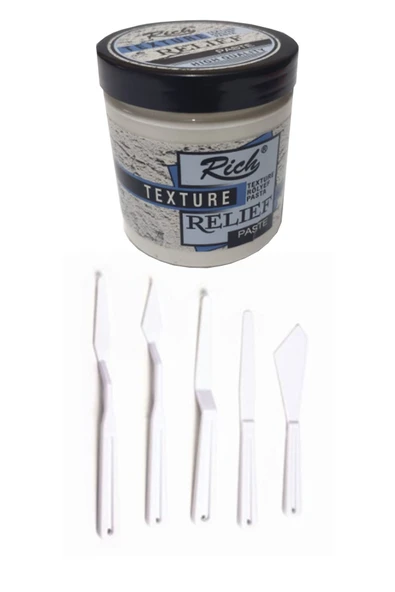 Rich Rölyef Pasta Texture 350 Gr Beyaz Spatula Plastik 5 Li Set - 1