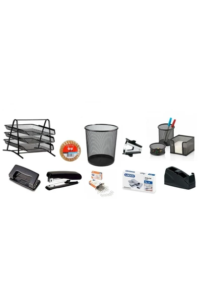 KRAF 10 Parça Ofis Seti Evrak Rafı - Delgeç - Bant Kesici - Daksil - Bant - Zımba Seti ürün görseli 1