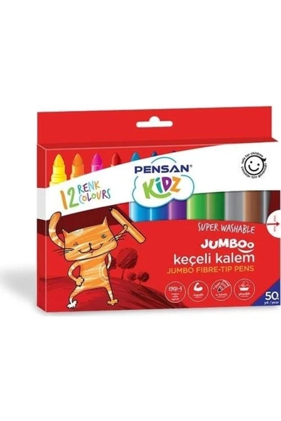 Pensan Kidz Yıkanabilir Jumboo Keçeli 12 Renk ürün görseli 1