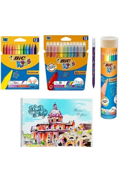 Bic Pastel Boya Keçeli Boya Metal Tüp Kuru Boya 12 Li Ve Resim Defteri ürün görseli