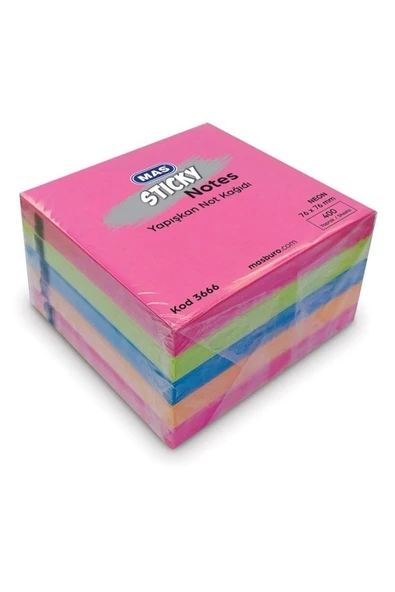 Mas 3666 Neon 5 Renk 76x76 400 Yaprak Yapışkanlı Not Kağıdı ürün görseli 1