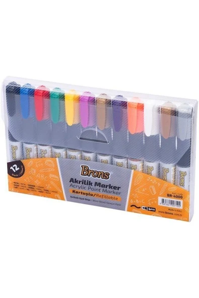 Brons Akrilik Marker Kalem Seti 12 Renk Br-4000 ürün görseli 1