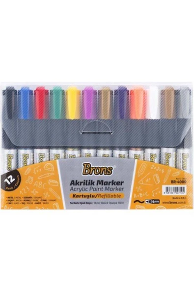 Brons AKRİLİK MARKER 12 Lİ TAKIM İNCE UÇ - Resim 2