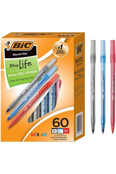 Bic Round Stıck Tükenmez 60 Lı Eko Mix Set- 25 Mavi 25 Siyah 10 Kırmızı Tk.k ürün görseli 1
