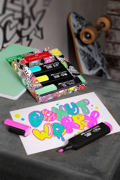 Faber Castell Fosforlu Kalem Seti 4'lü, Graffiti, 3 Farklı Çizgi Kalınlığı, Dayanıklı Mürekkep - Resim 4