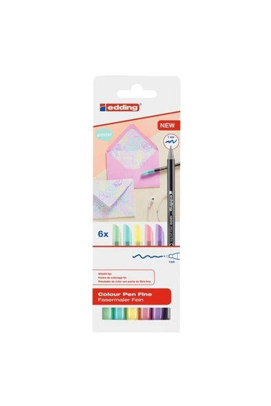 Edding 6lı Set Pastel Renkler 1200 Ince Uçlu Keçeli Kalem Grafik Kalemi - Resim 3