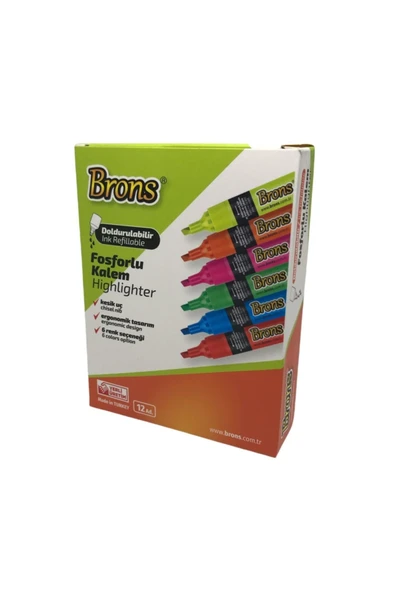 Brons Doldurulabilir Sarı Fosforlu Kalem 12'li - Resim 4