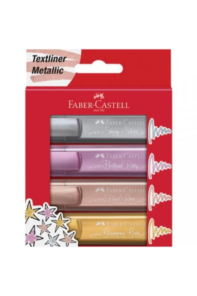 Faber Castell Fosforlu Kalem 4'lü Karton - Metalik Renkler / 154640 Kırmızı Kutu ürün görseli 1