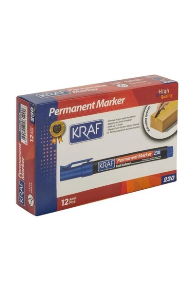 KRAF Permanent Marker Kesik Uç Mavi 12'li Kutu - 1