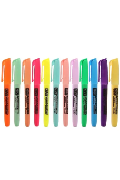 KRAF 340/345-12 (6 PASTEL 6 PARLAK RENK) Fosforlu Kalem 12'li - Resim 3