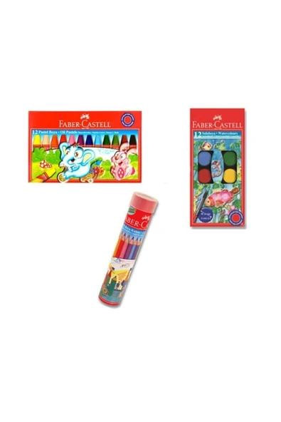 Faber Castell 3'lü Set, Pastel Boya, Sulu Boya, Kuru Boya 12'li B.s ürün görseli