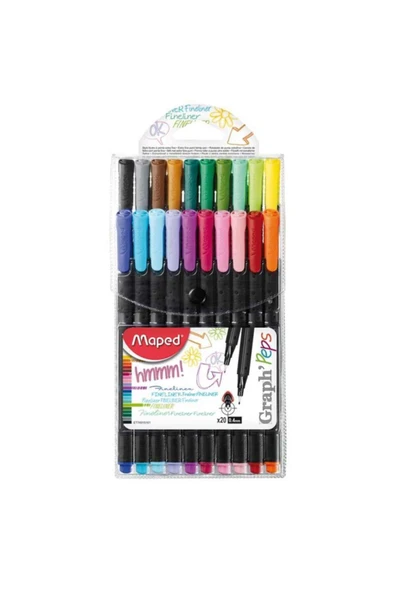 Maped Fineliner Keçe Uç Kalem Extra Fine 0.4mm 20 Renk Askılı Paket 3154147491515 - 1