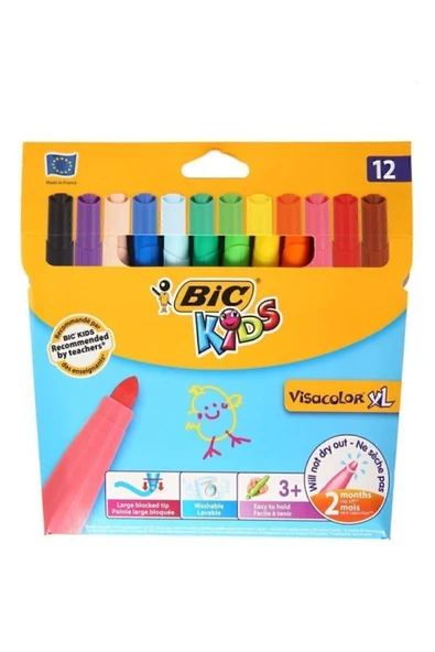 Bic Visa Yıkanabilir Jumbo Keçeli Boya Kalemi 12`li Kutu 3270220000594 ürün görseli