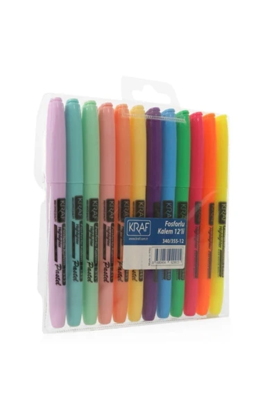 KRAF Kalem Tipi Fosforlu Işaretleme Kalemi Seti 12 Renk Pastel Ve Canlı Renkler - Resim 4