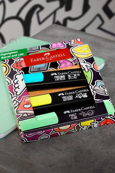 Faber Castell Fosforlu Kalem Seti 4'lü, Graffiti, 3 Farklı Çizgi Kalınlığı, Dayanıklı Mürekkep - Resim 5