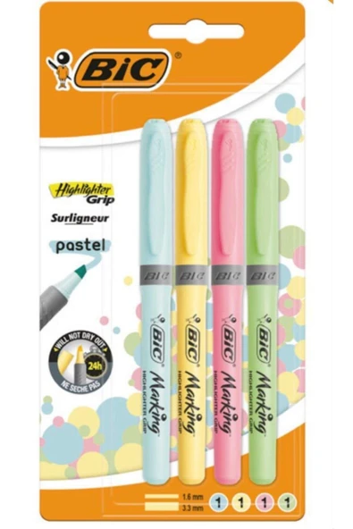 Bic Fosforlu Kalem Markıng Highlıghter Grip Pastel Renkler 4 Lü ürün görseli 1