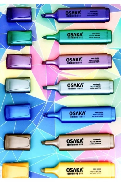 Osaka 7 Renk Karışık Set Metalik Fosforlu Kalem - Resim 3