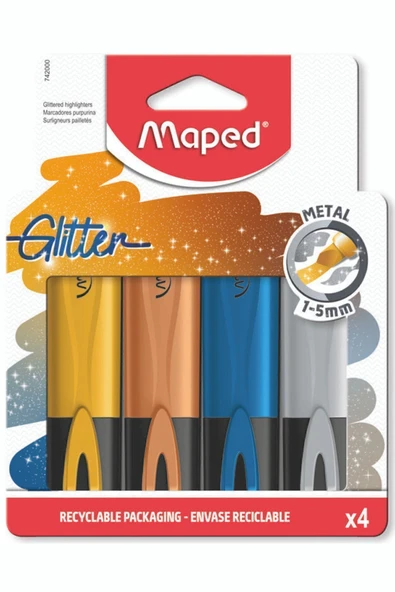 Maped Fosforlu Kalem Glitter Metal Kesik Uçlu 1-5mm 4 Renk 3154147420003 ürün görseli 1
