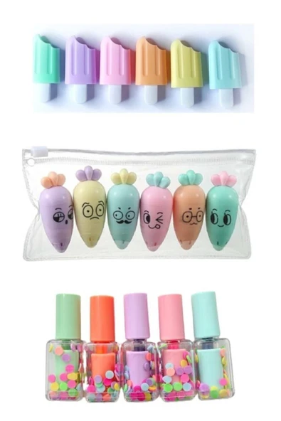 Stabilo Mini 3 Parça Fosforlu Kalemler Seti - Dondurma - Sevimli Havuç Ve Oje Fosforlu - Ege Fotokopi Seti ürün görseli