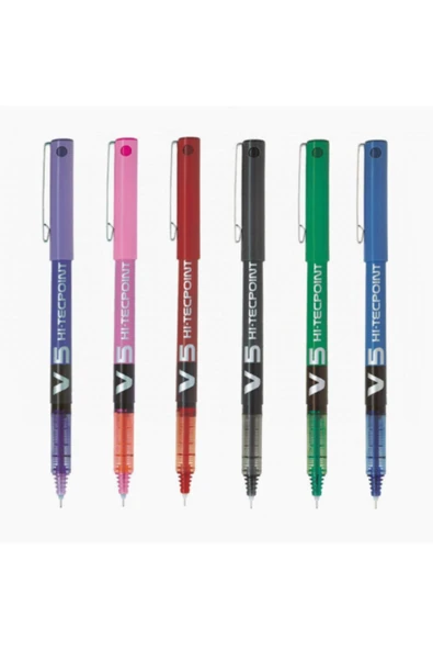 Pilot Roller Kalem Iğne Uç V5 Set 6'lı Mavi-siyah-kırmızı-yeşil-pembe-mor - 1