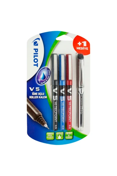 Pilot V5 Siyah-mavi-kırmızı 3'lü Blister +1 Hediye - 2